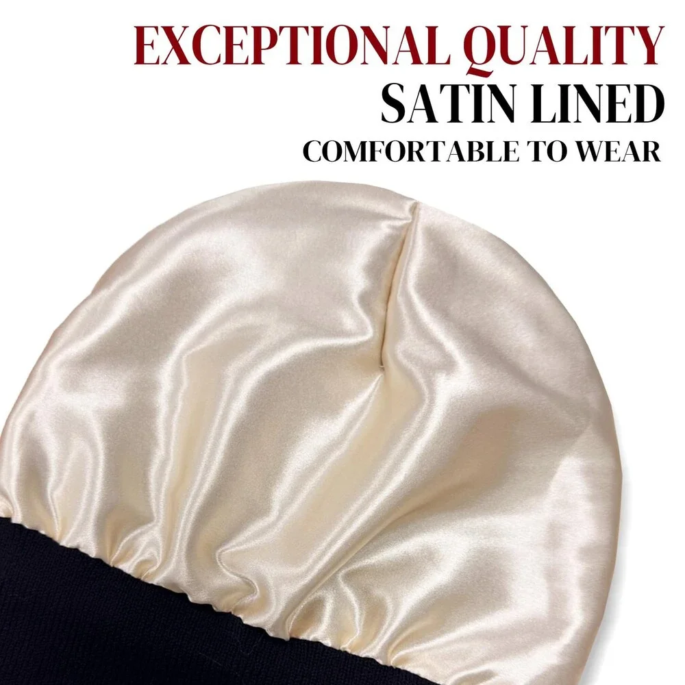 PFFY Women's 2 Packs Satin Lined Beanie Hat Silk Lining Winter Hats Beanies OS